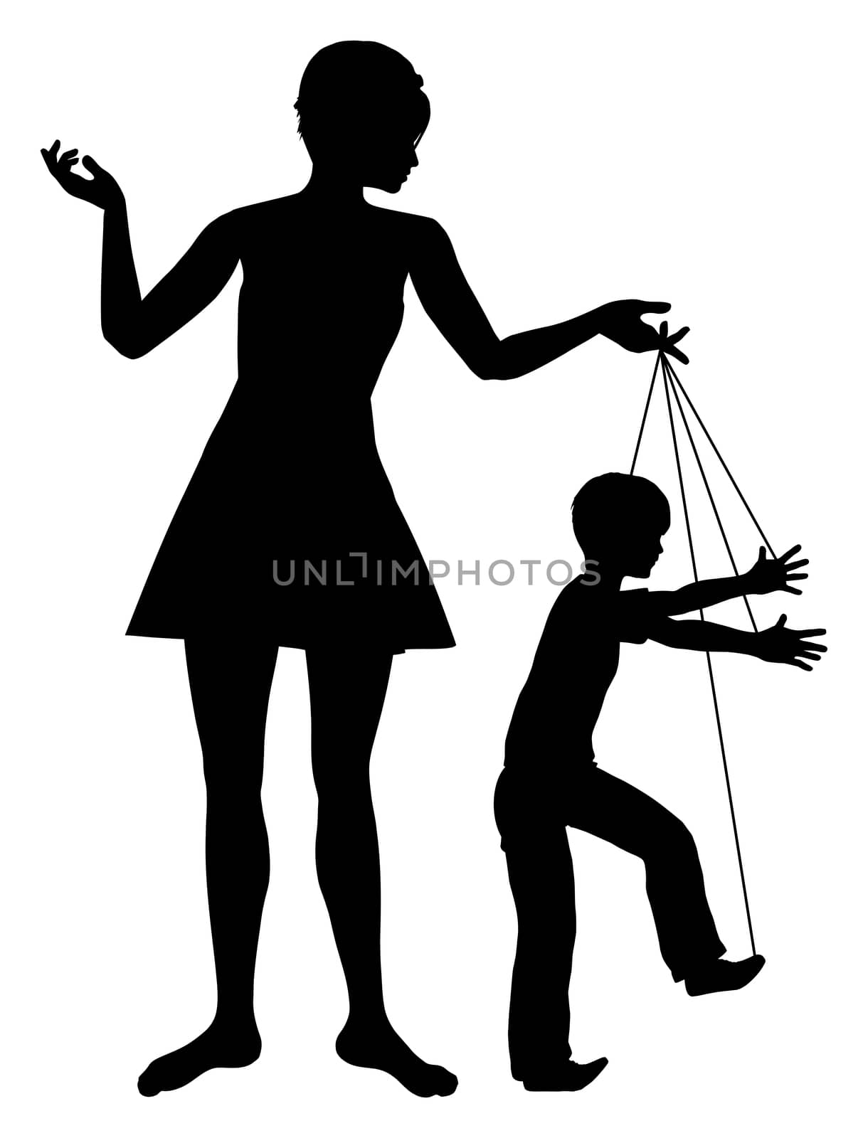 Concept sign of parent manipulating her child like a marionette