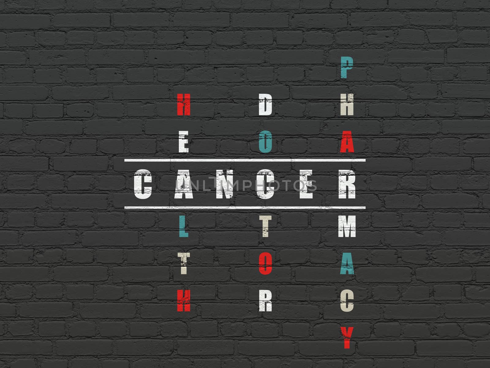 Healthcare concept: Painted white word Cancer in solving Crossword Puzzle