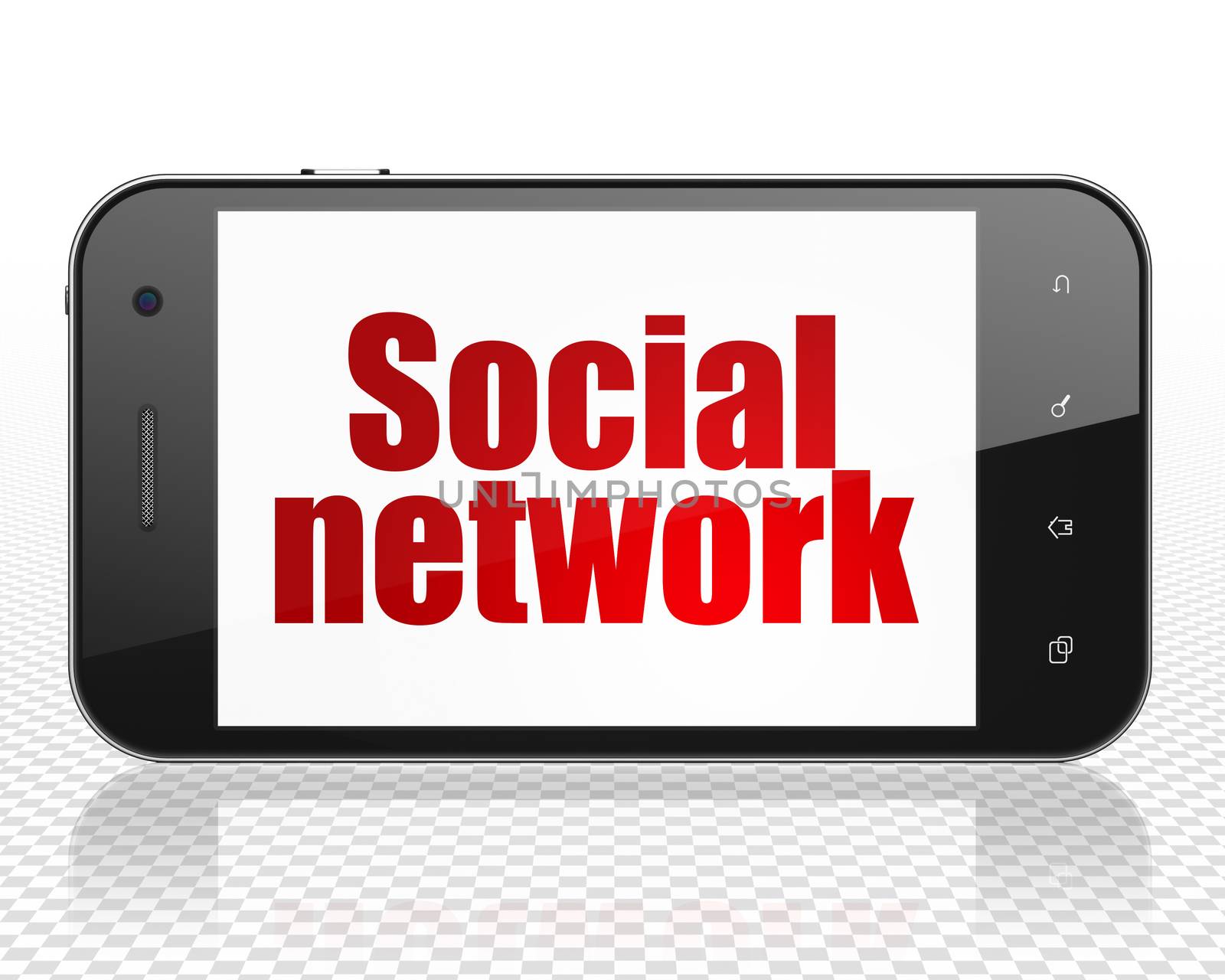 Social network concept: Smartphone with red text Social Network on display, 3D rendering