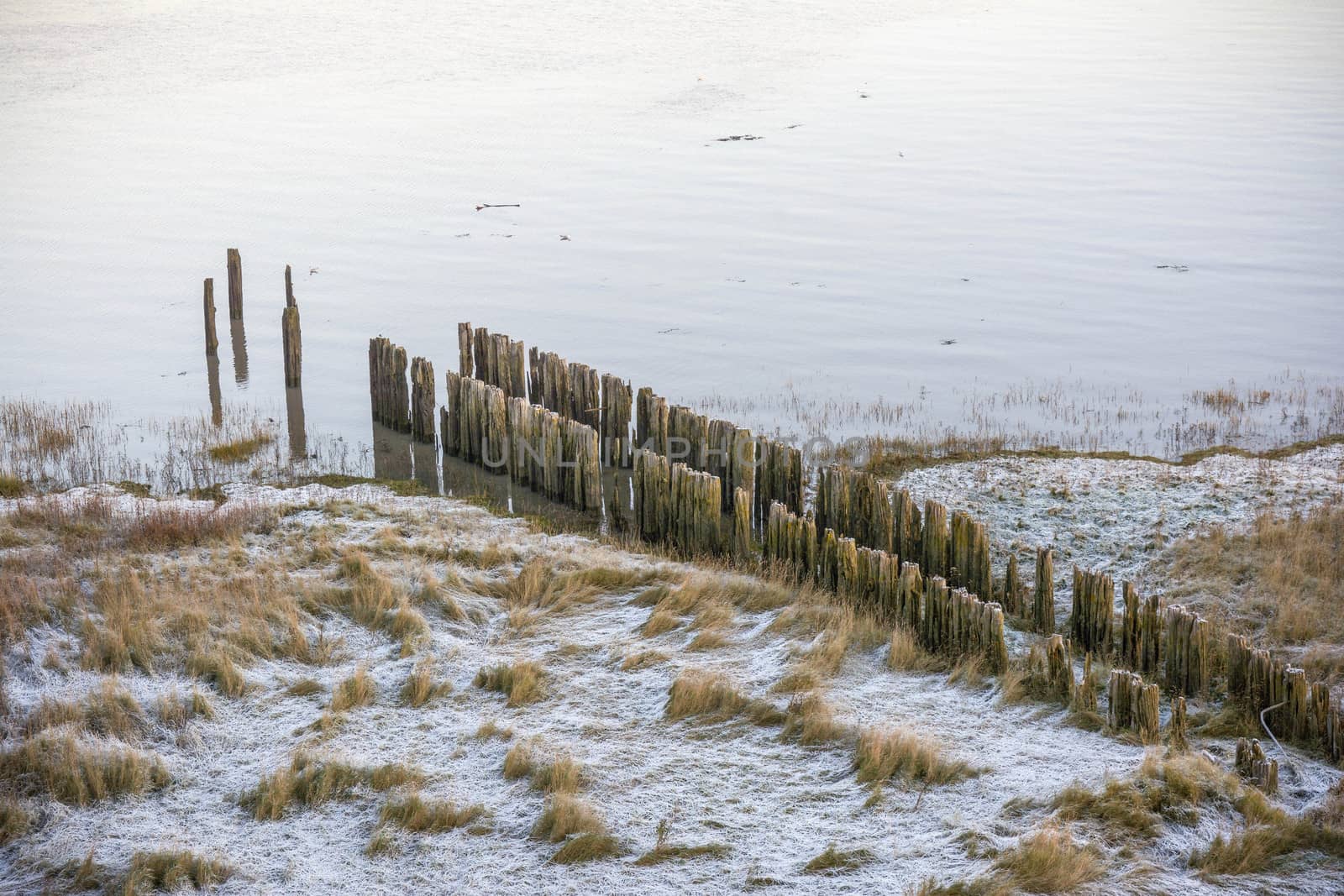 Frost on a disused jetty by riverheron_photos