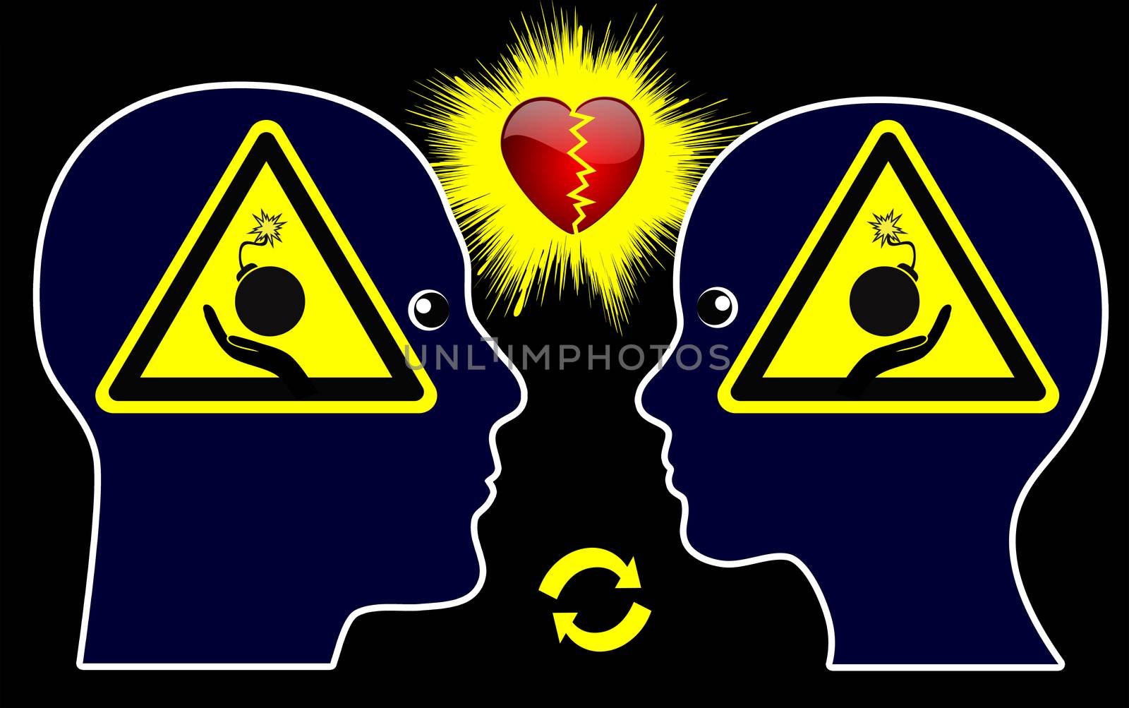 Humorous concept sign of couple fiercely fighting with arguments endangering their love