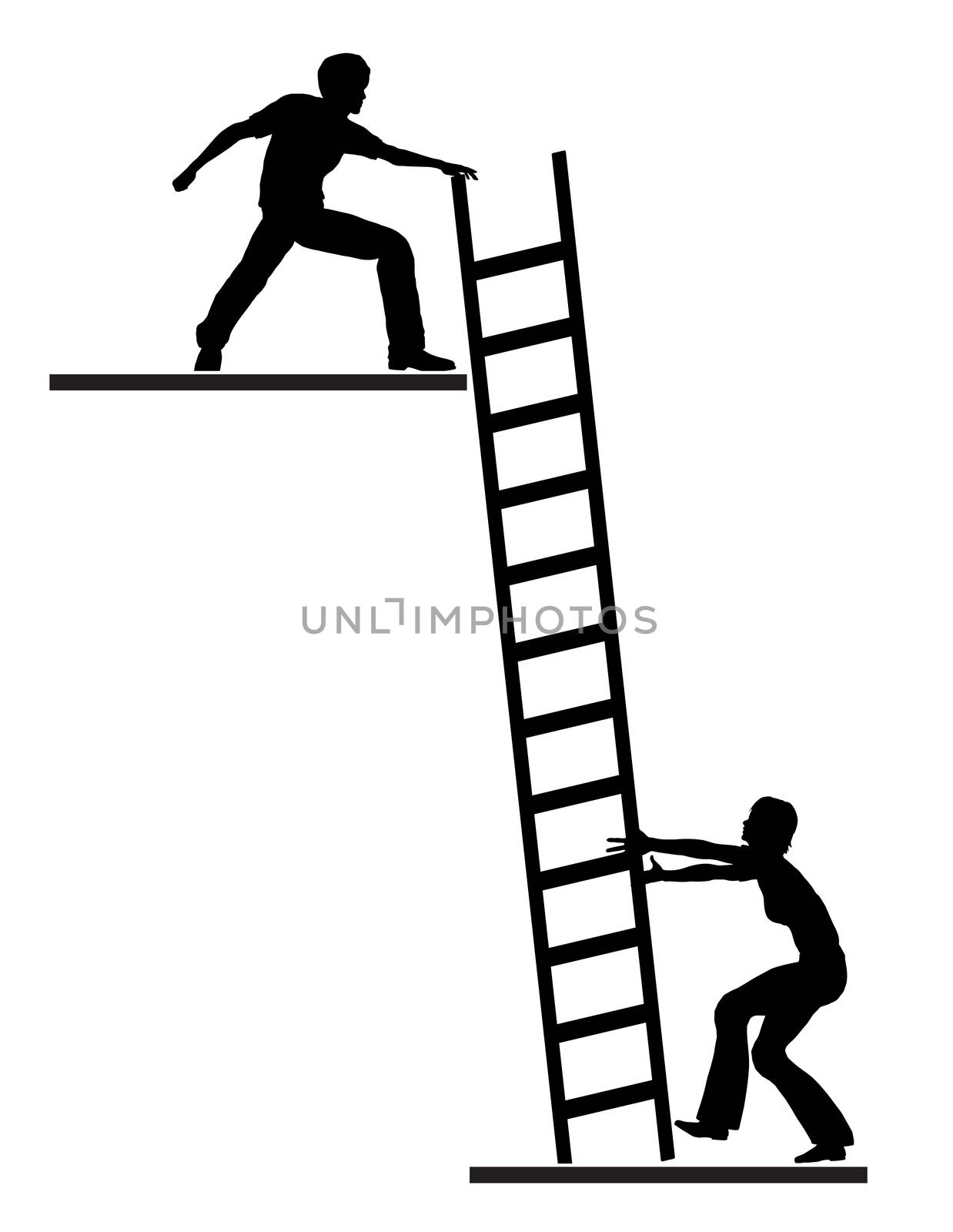 Concept sign of career or life coach assisting person to climb the ladder of success