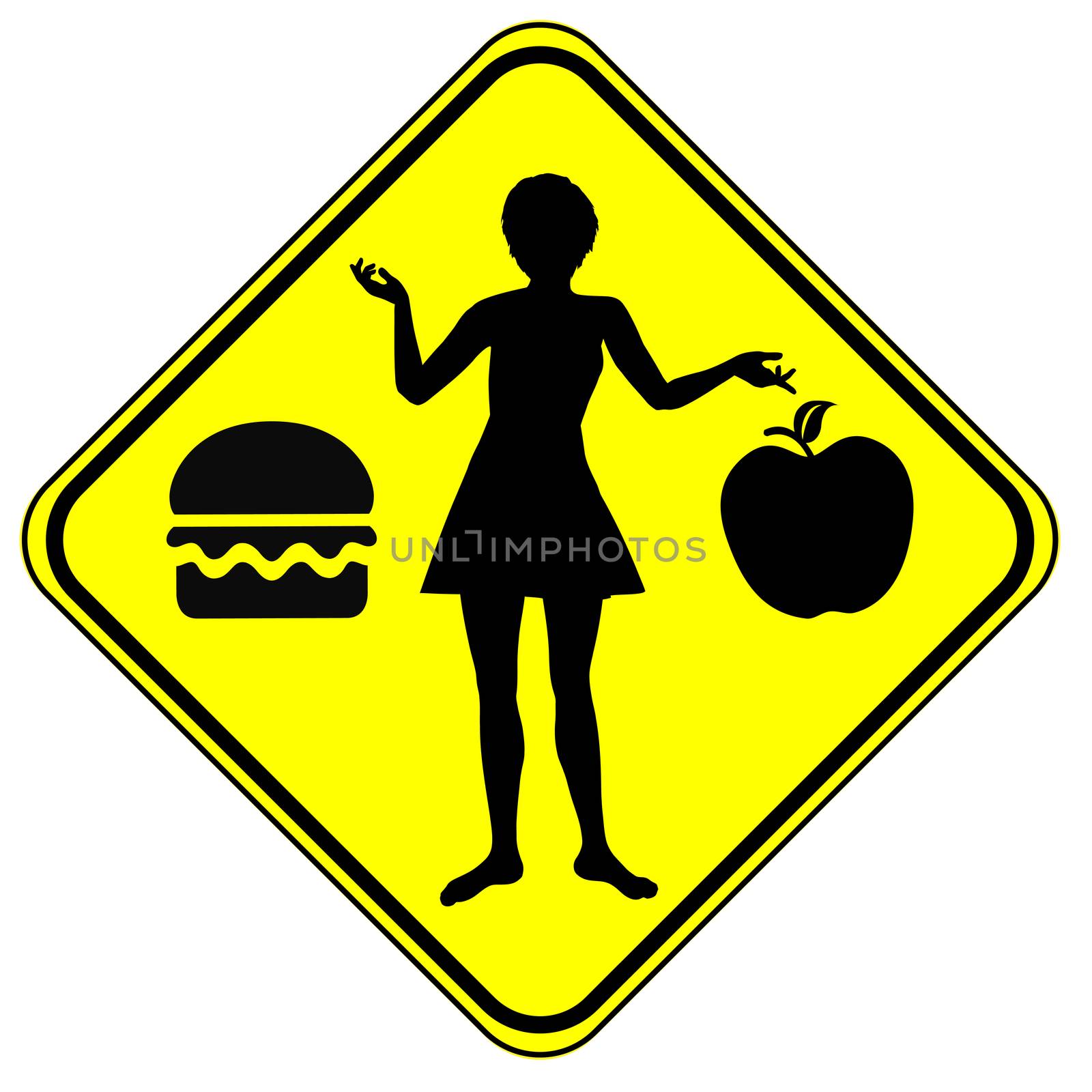 Concept sign of either choosing health food or junk food