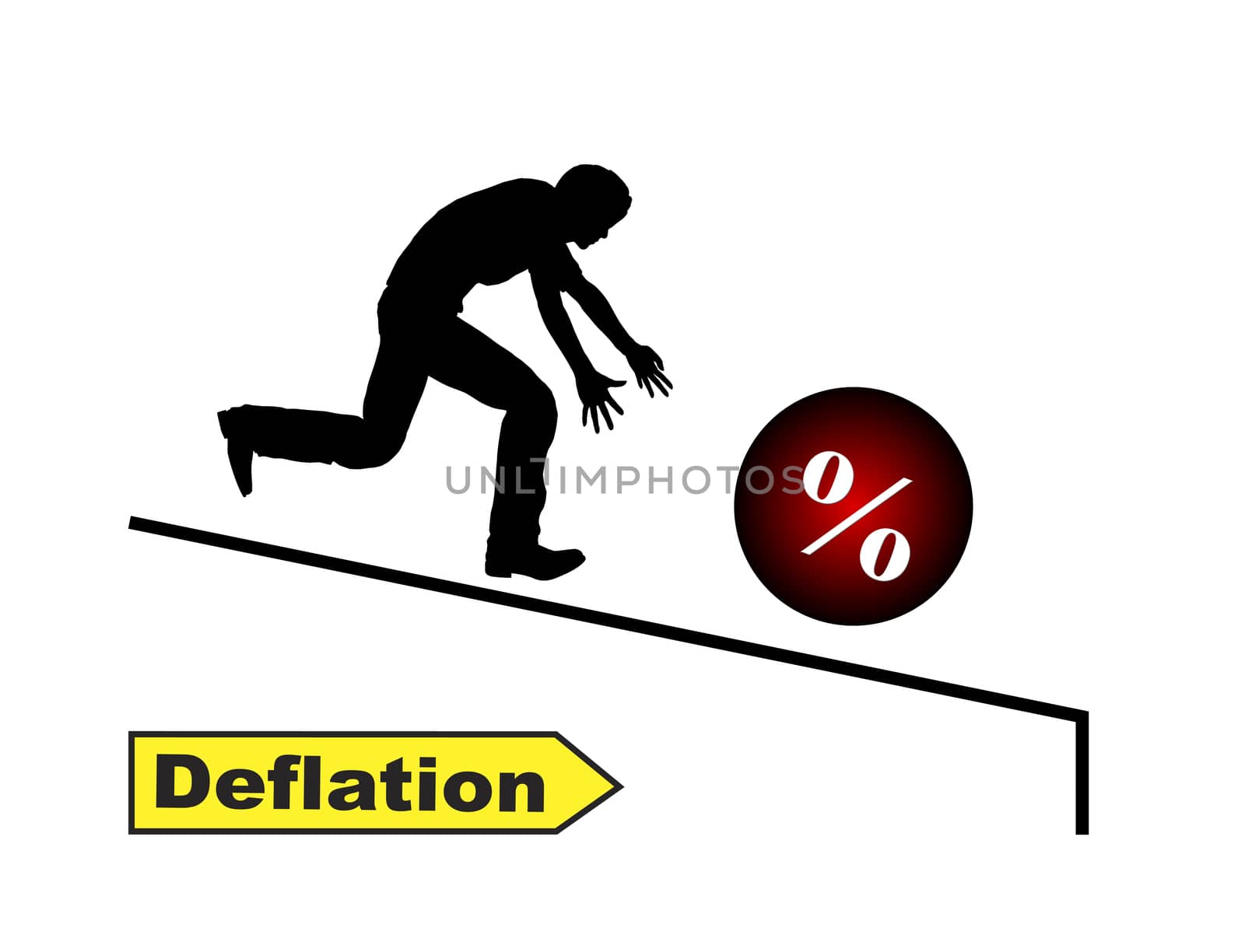 Humorous concept sign of sinking interest rates when people running after their money