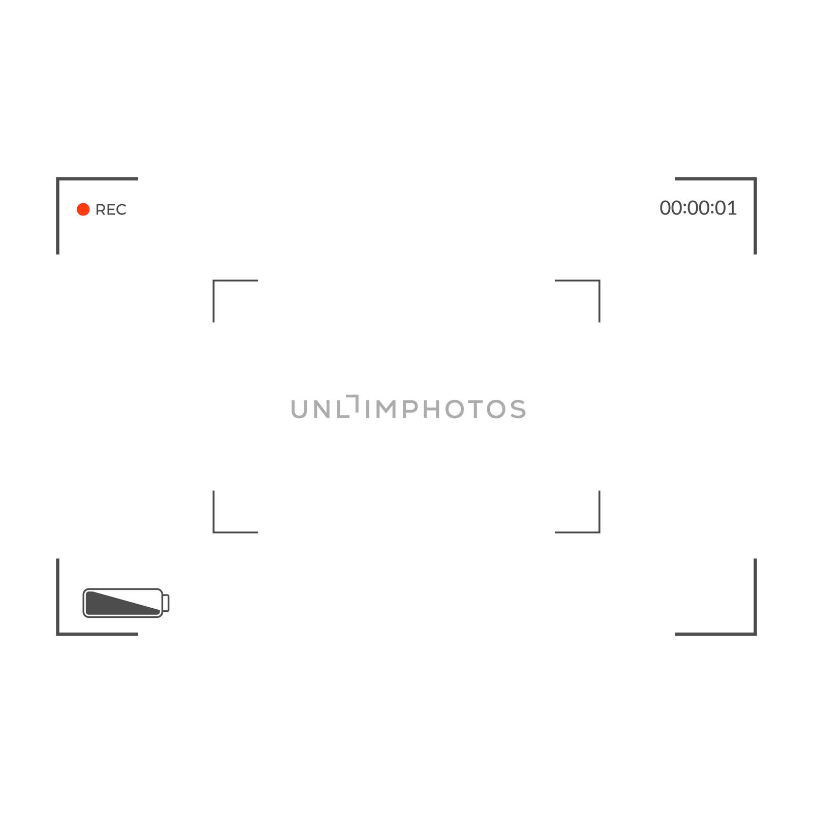 Black and white slr digital camera viewfinder. Camera back and focus frame view. Modern focusing screen. illustration
