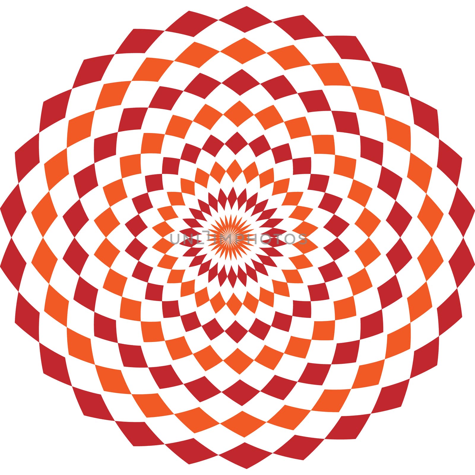Simple ethnic indian geometrical pattern with rhombuses. Orange and red kaleidoscope mandala art.