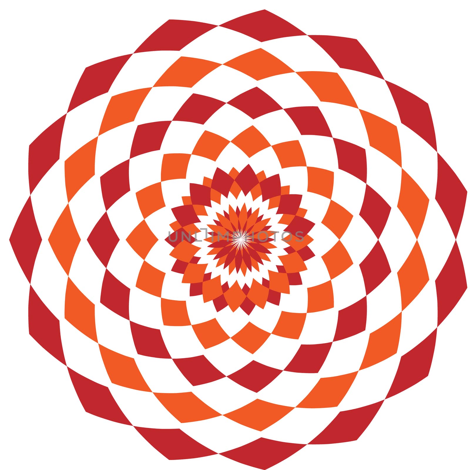 Simple ethnic indian geometrical pattern with rhombuses. Orange and red kaleidoscope mandala art.