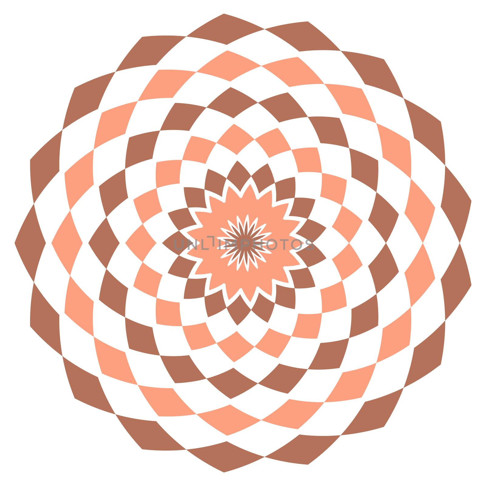 Simple ethnic indian geometrical pattern with rhombuses. Orange and red kaleidoscope mandala art.