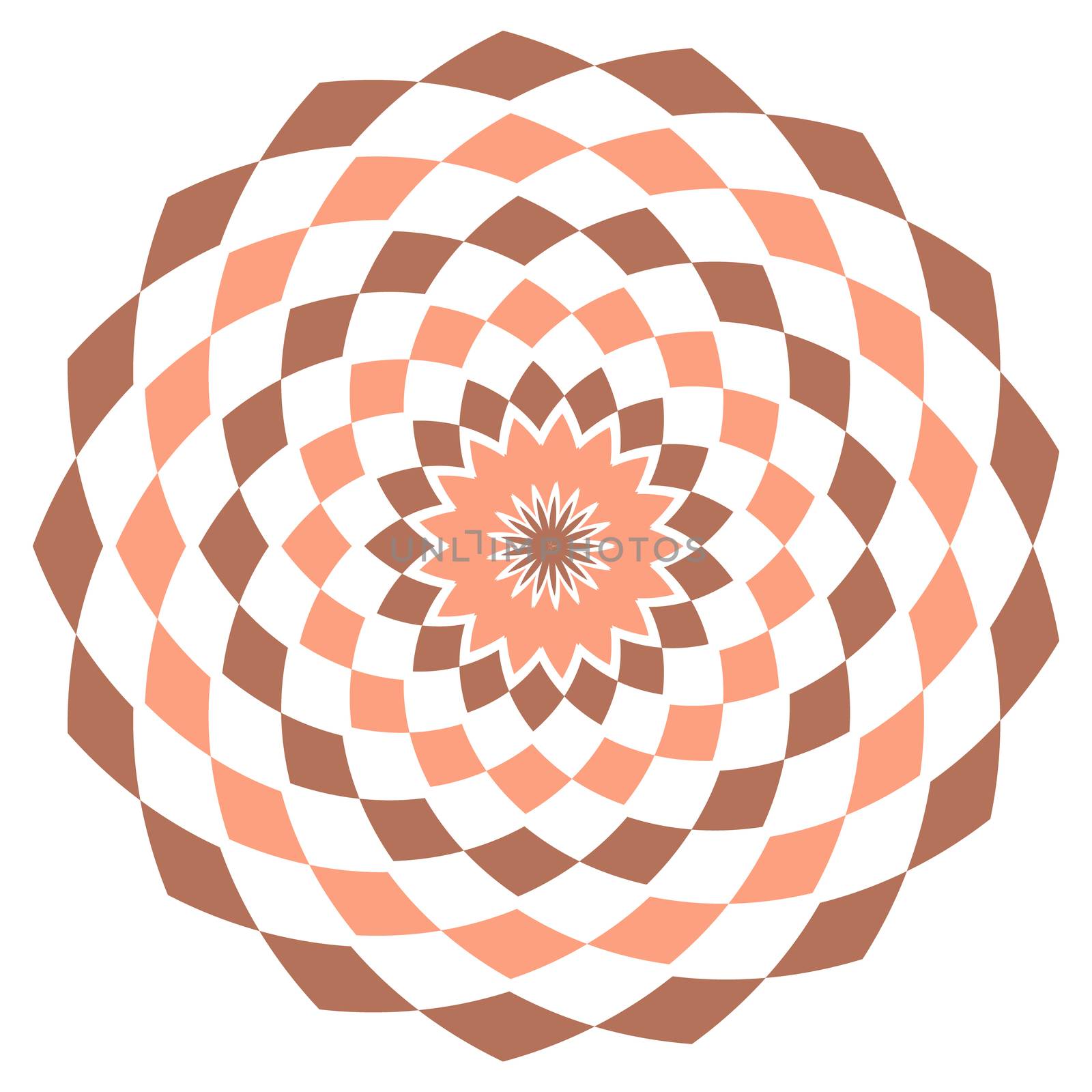 Simple ethnic indian geometrical pattern with rhombuses. Orange and red kaleidoscope mandala art.