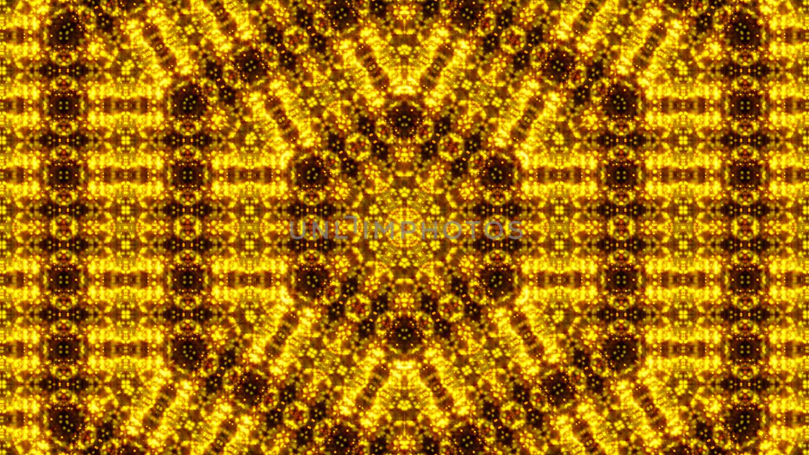 Gold abstract kaleidoscope background. Digital illustration. 3d rendering
