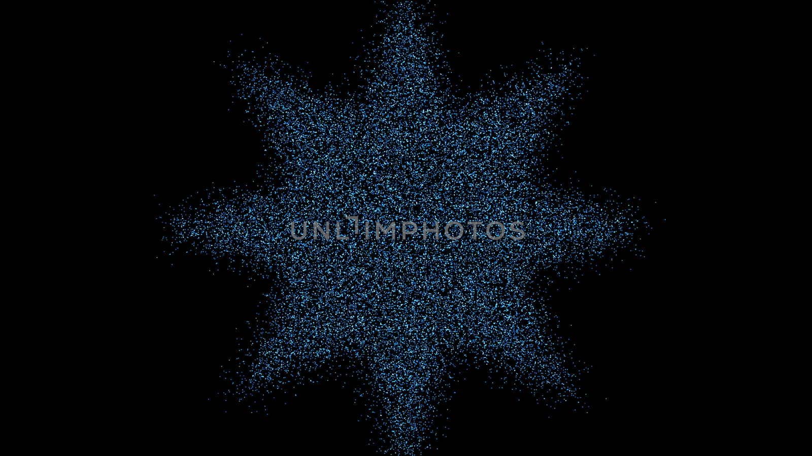 The formation of the star of the particles. Digital futuristic tunnel. Digital illustration. 3d rendering