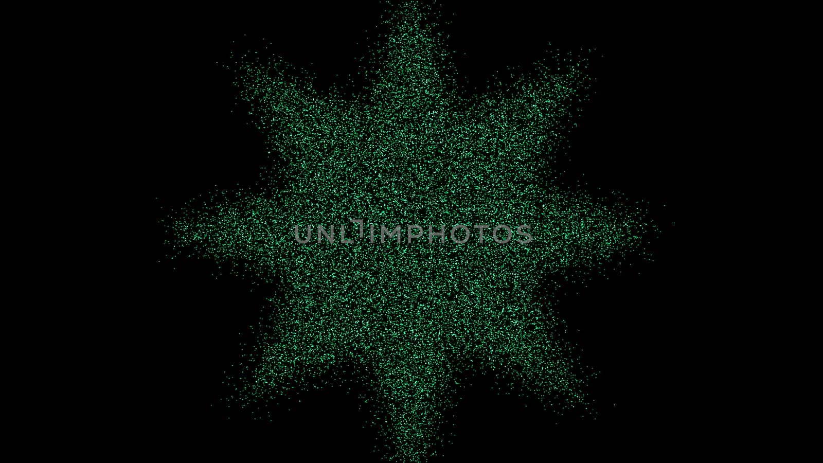 The formation of the star of the particles. Digital futuristic tunnel. Digital illustration. 3d rendering