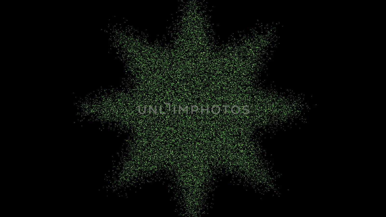 The formation of the star of the particles. Digital futuristic tunnel. Digital illustration. 3d rendering