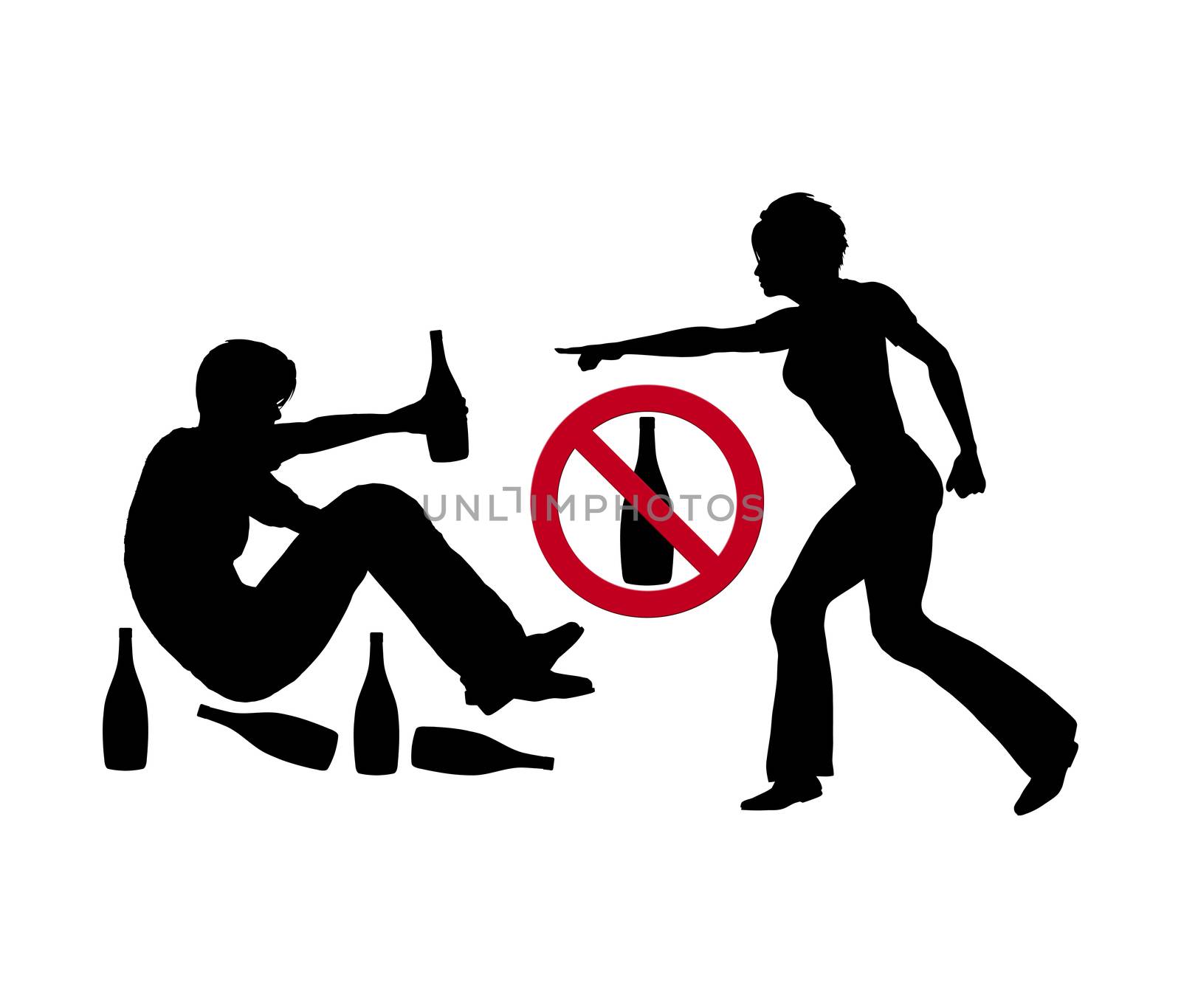 Concept sign of wife telling the husband to stop with booze