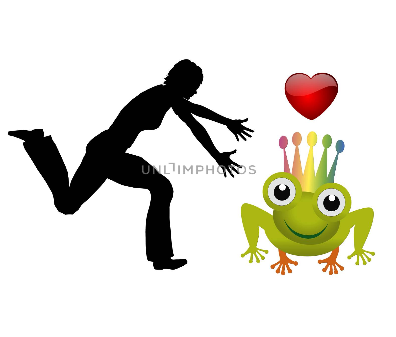 Humorous concept sign of a woman chasing for the dream man referring to the fairy tail of the Prince Frog