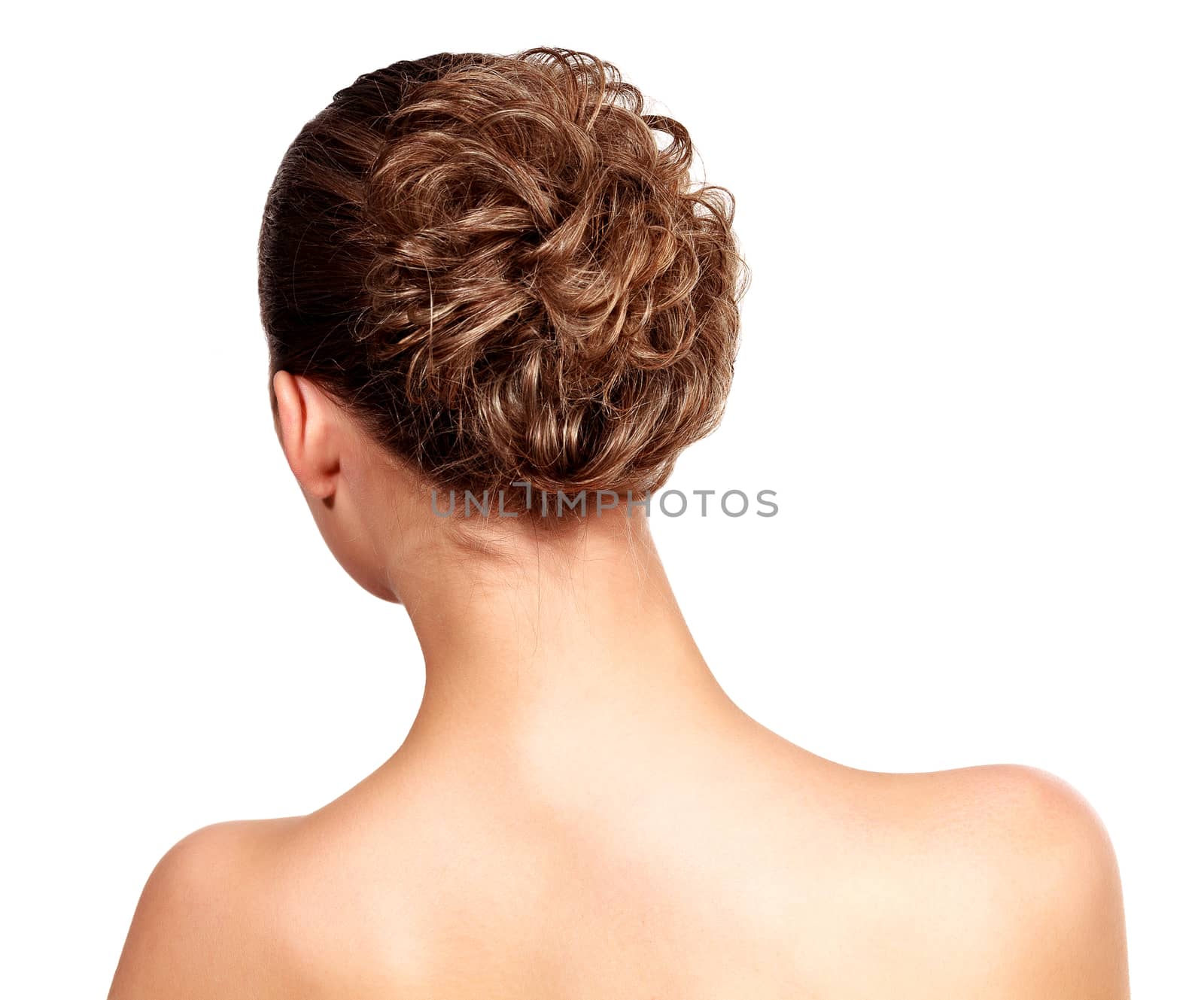 Closeup shot of woman with style hairstyle, isolated on white ba by Nobilior