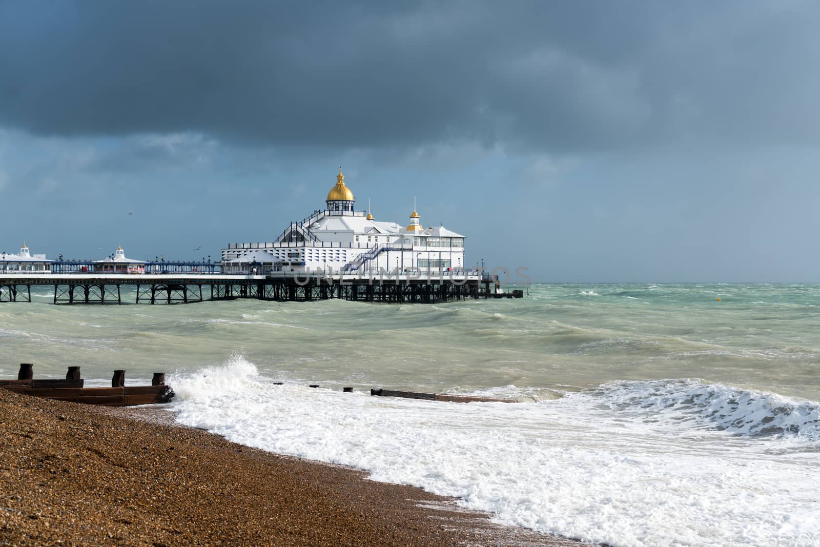 EASTBOURNE, EAST SUSSEX/UK - OCTOBER 21 : Tail End of Storm Brian Racing Past Eastbourne Pier in East Sussex on October 21, 20017