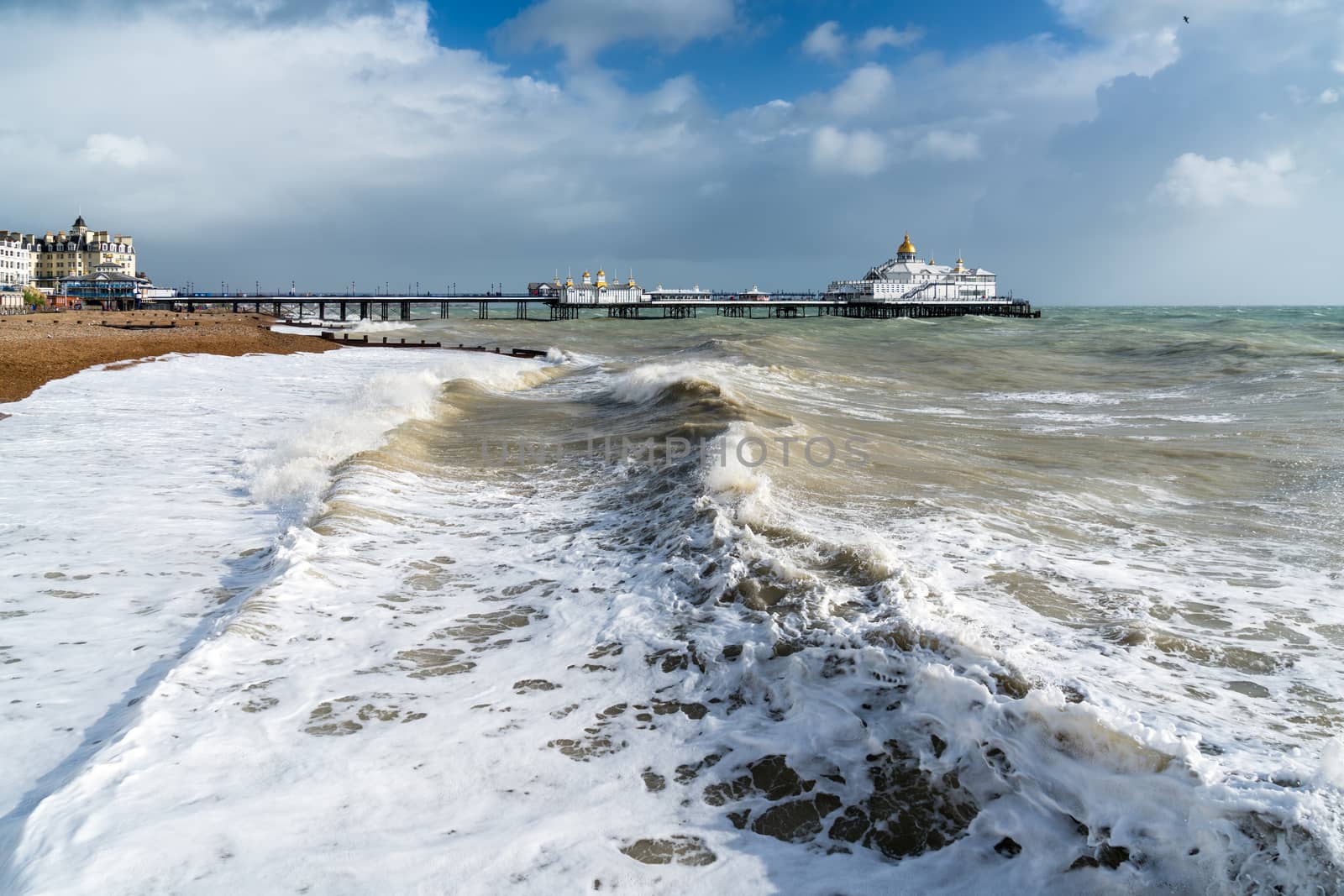 EASTBOURNE, EAST SUSSEX/UK - OCTOBER 21 : Tail End of Storm Brian Racing Past Eastbourne Pier in East Sussex on October 21, 20017