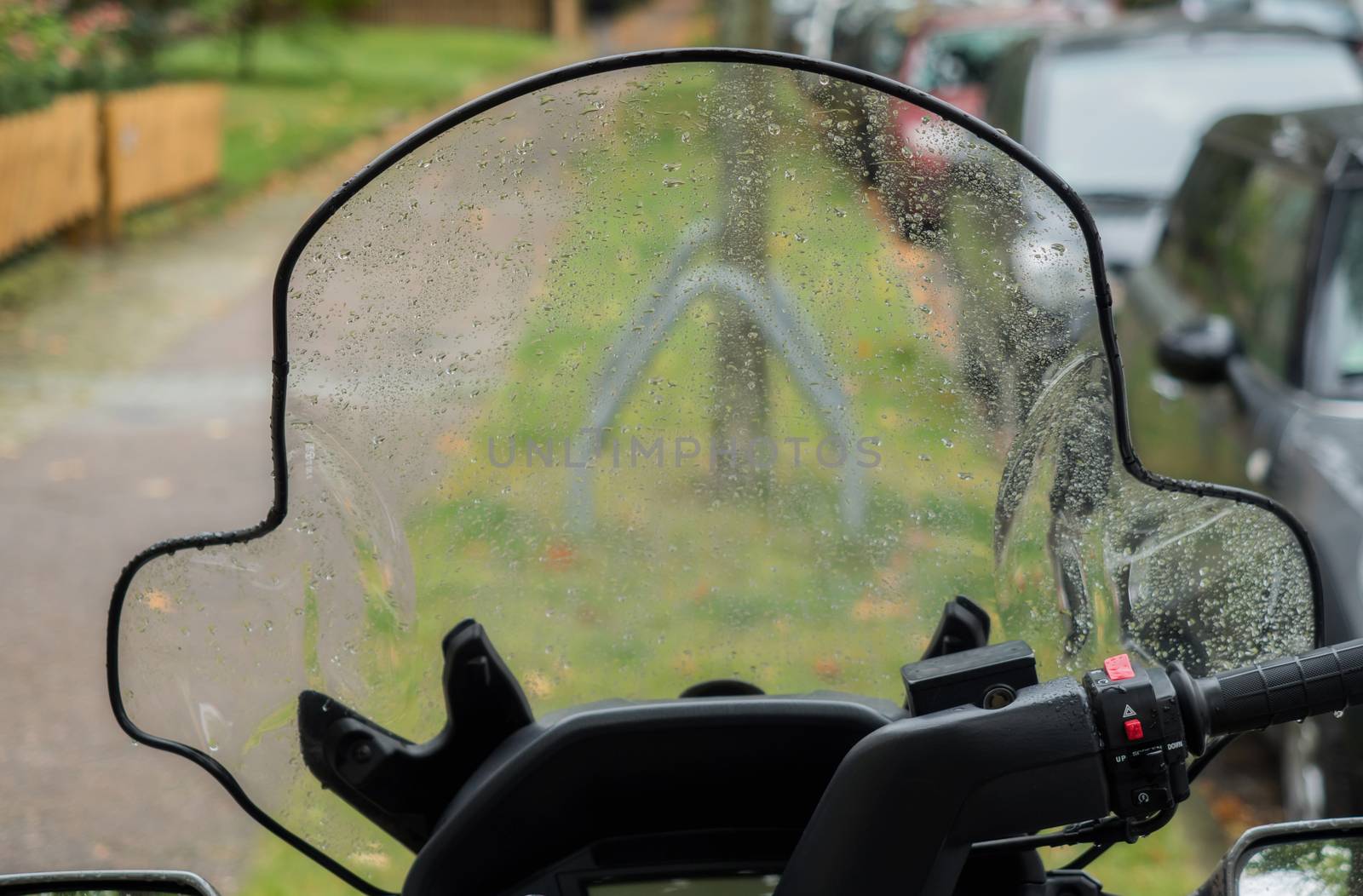 Wet windshield of a scooter