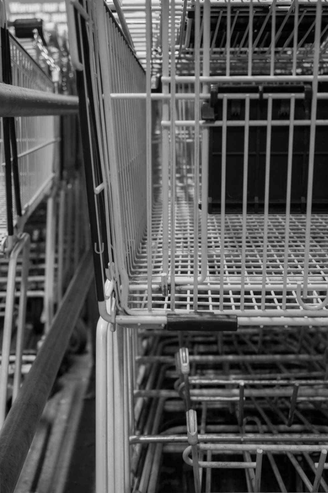 Many shopping carts of a supermarket