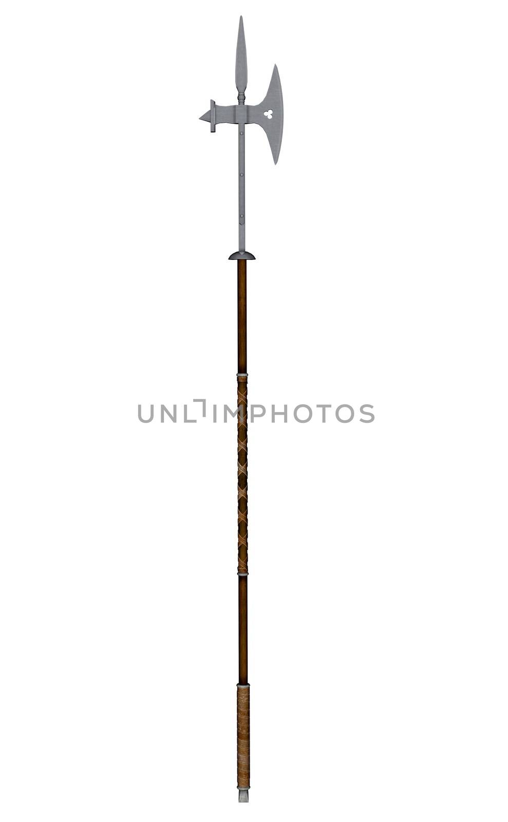 Pole axe weapon isolated in white background - 3D render