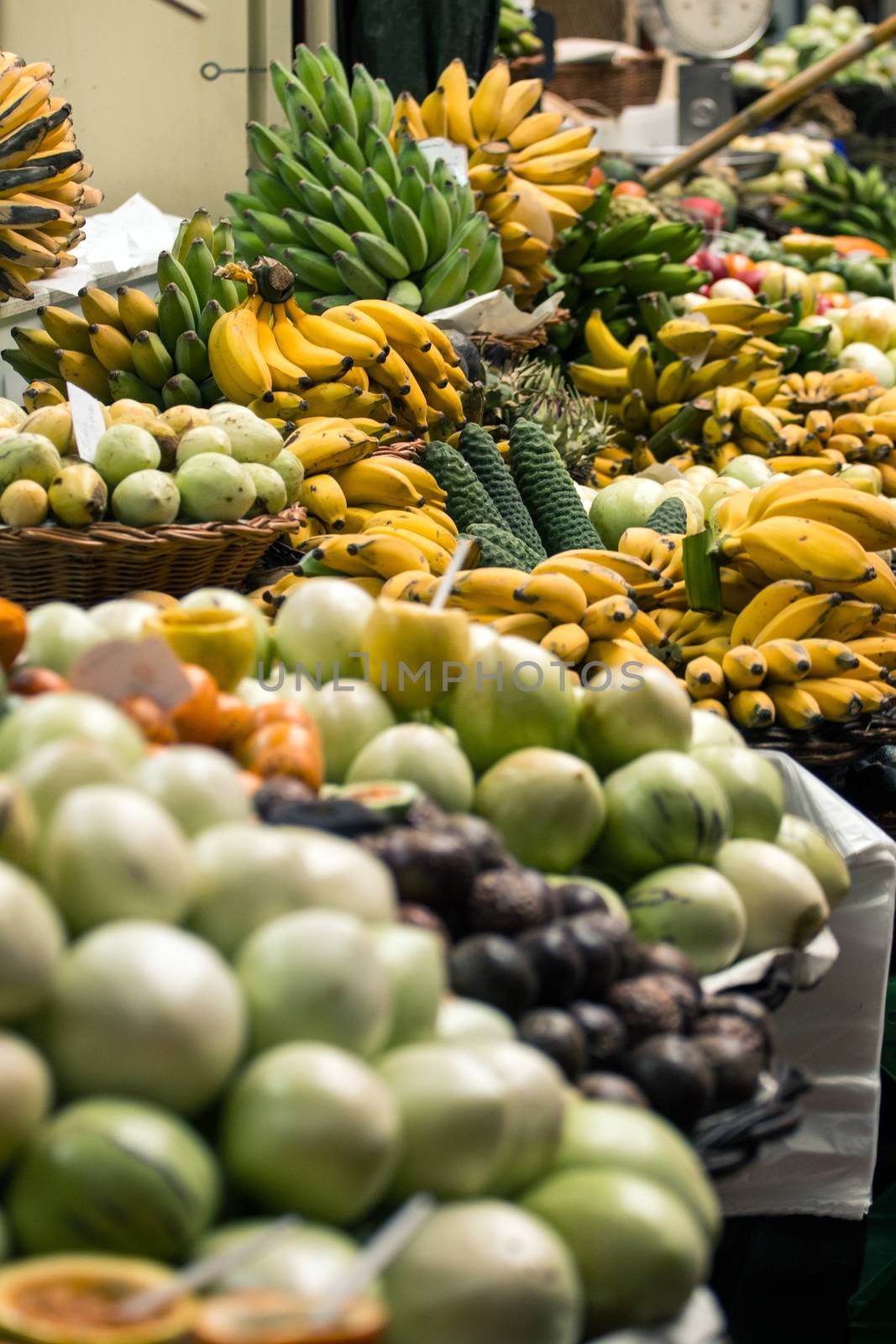 Variety of exotic fruit at sale on the market.