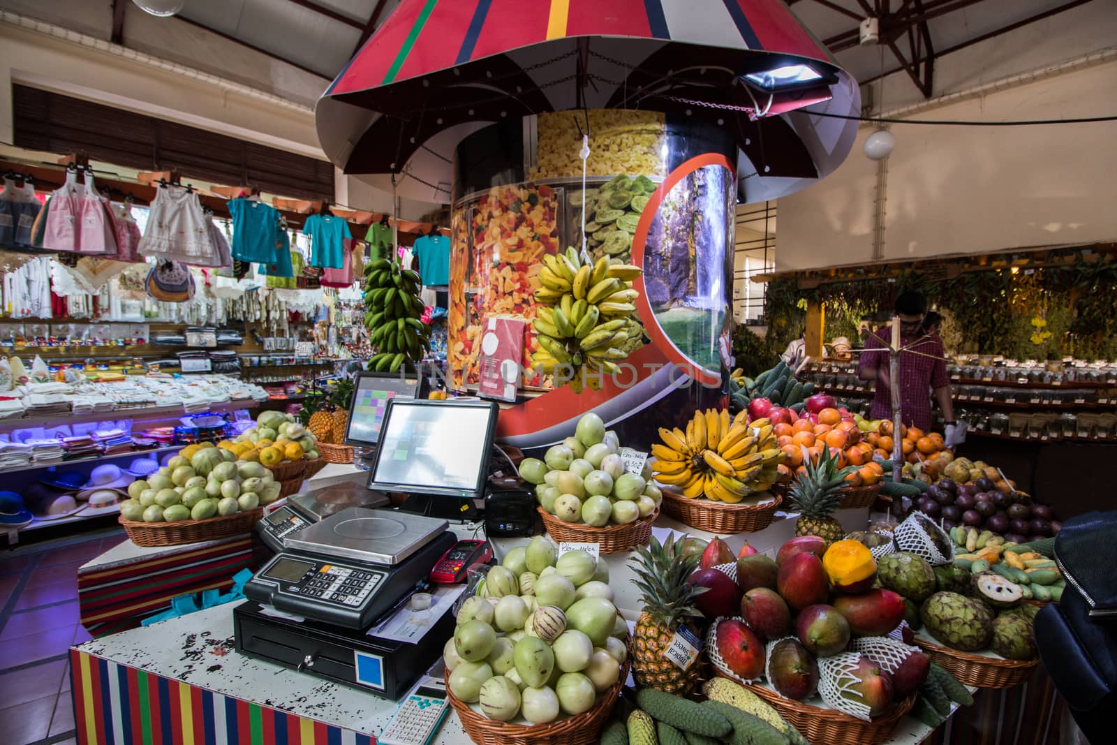 Variety of exotic fruits at sale on the market.