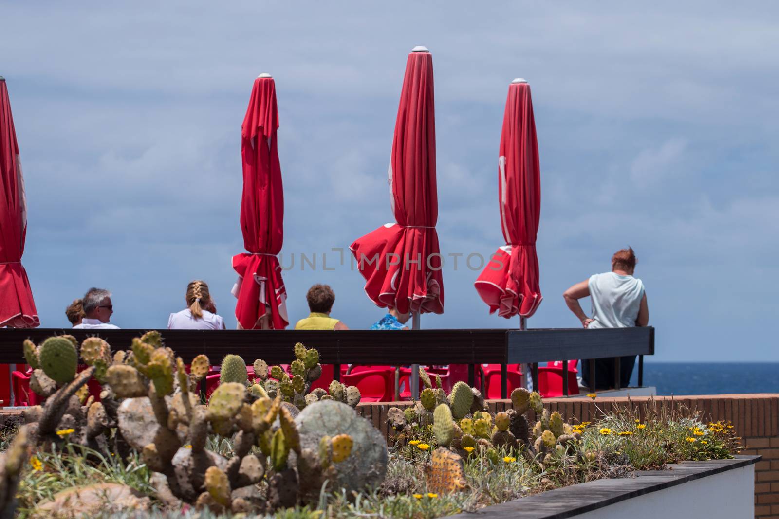 View of a Coastal Bar in Porto Moniz where tourists relax.