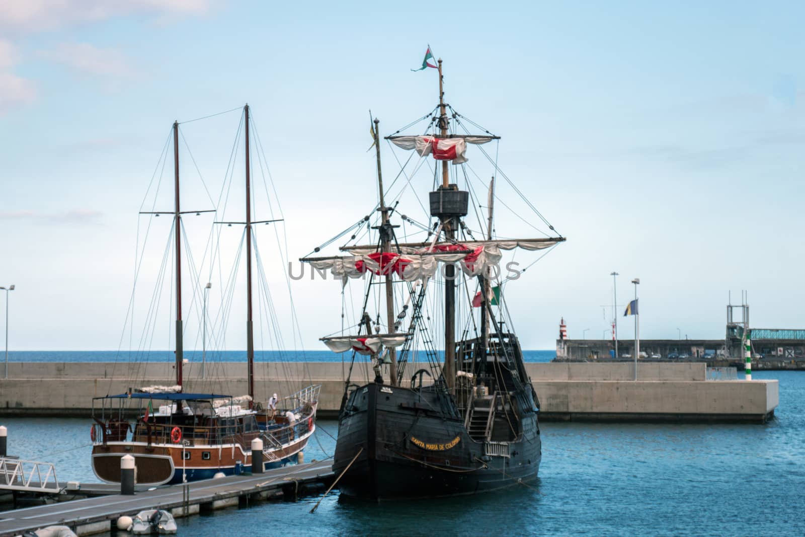 View of an amazing Replica of a Portuguese Caravel vessel, that pioneered the Atlantic sea travels during the Navigation Discovery Era.