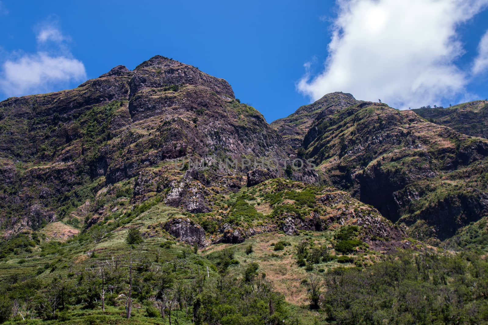 Wide view of the typical Mountain landscapes of Madeira Island, Portugal.