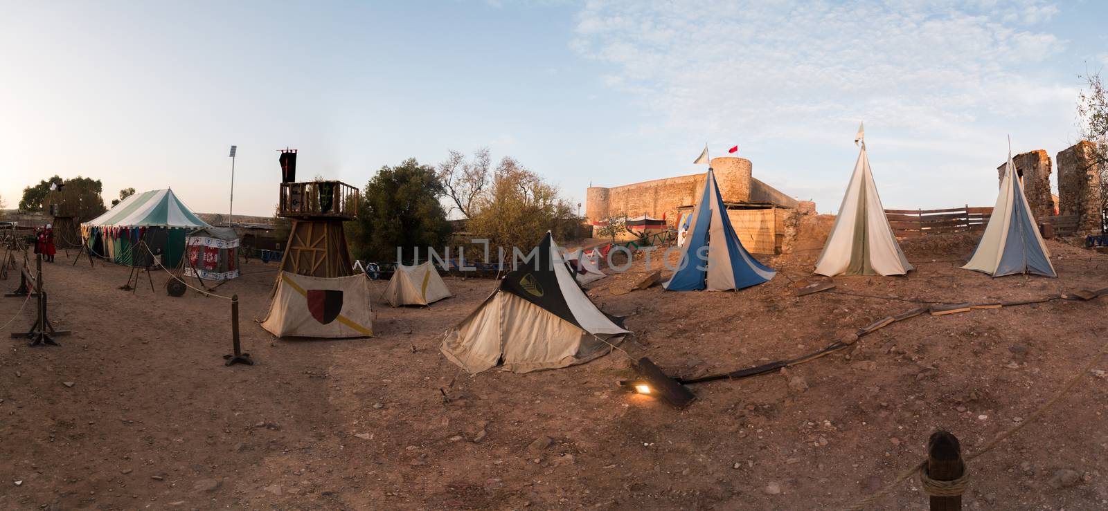 View of a typical medieval camp site with tents.