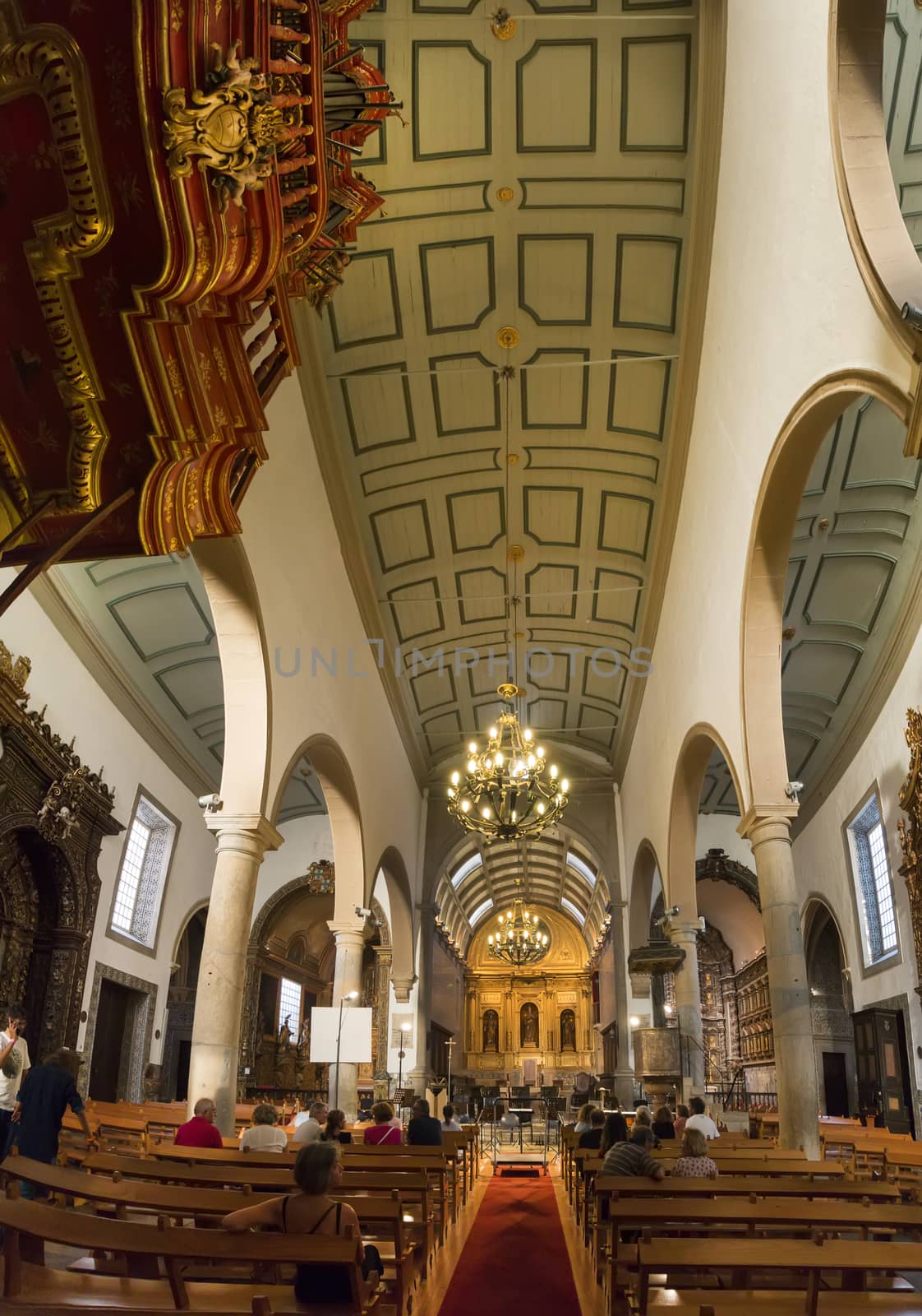 View of the beaufitul Cathedral of Se interior, located in Faro city, Portugal.