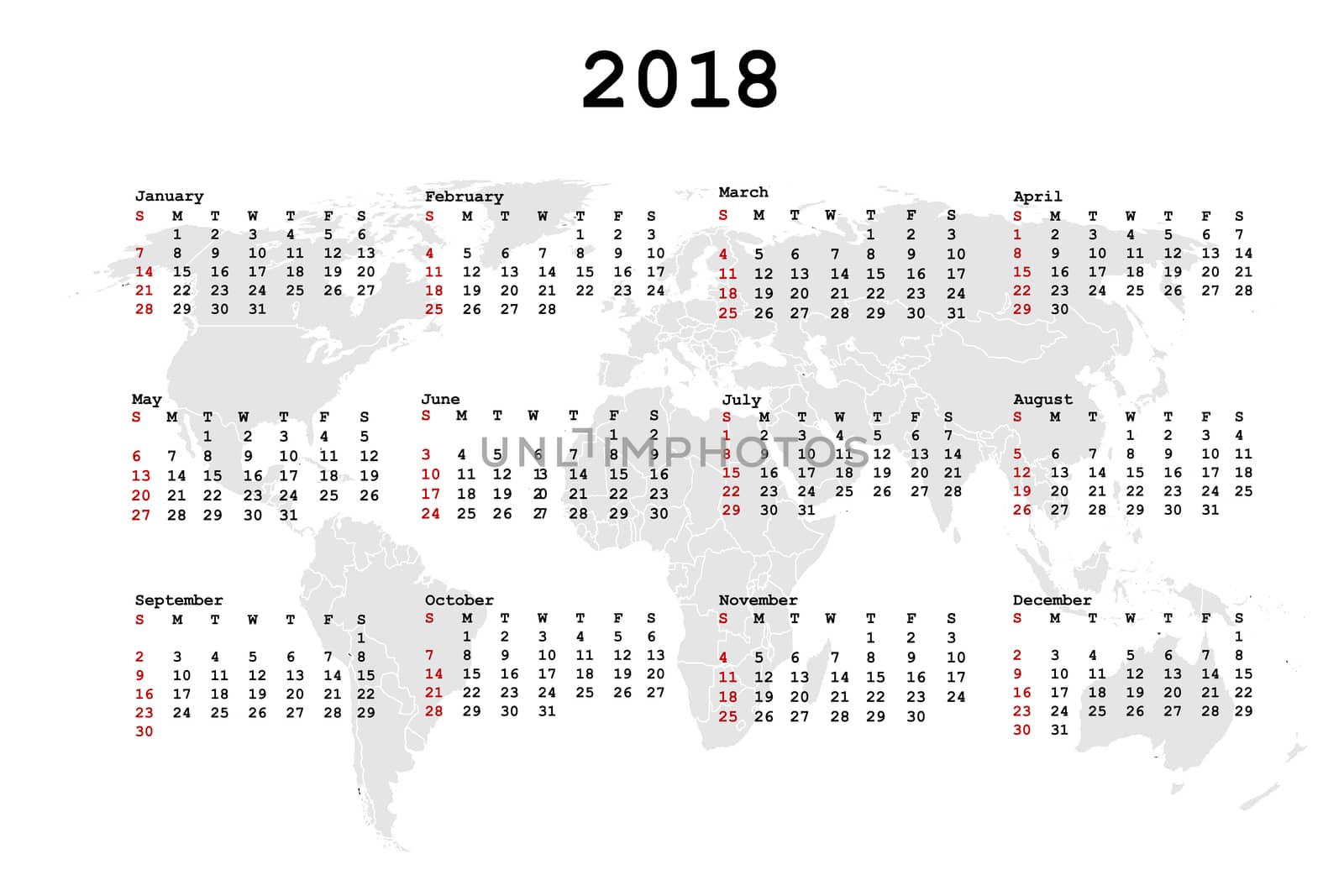 2018 Calendar for agenda with world map