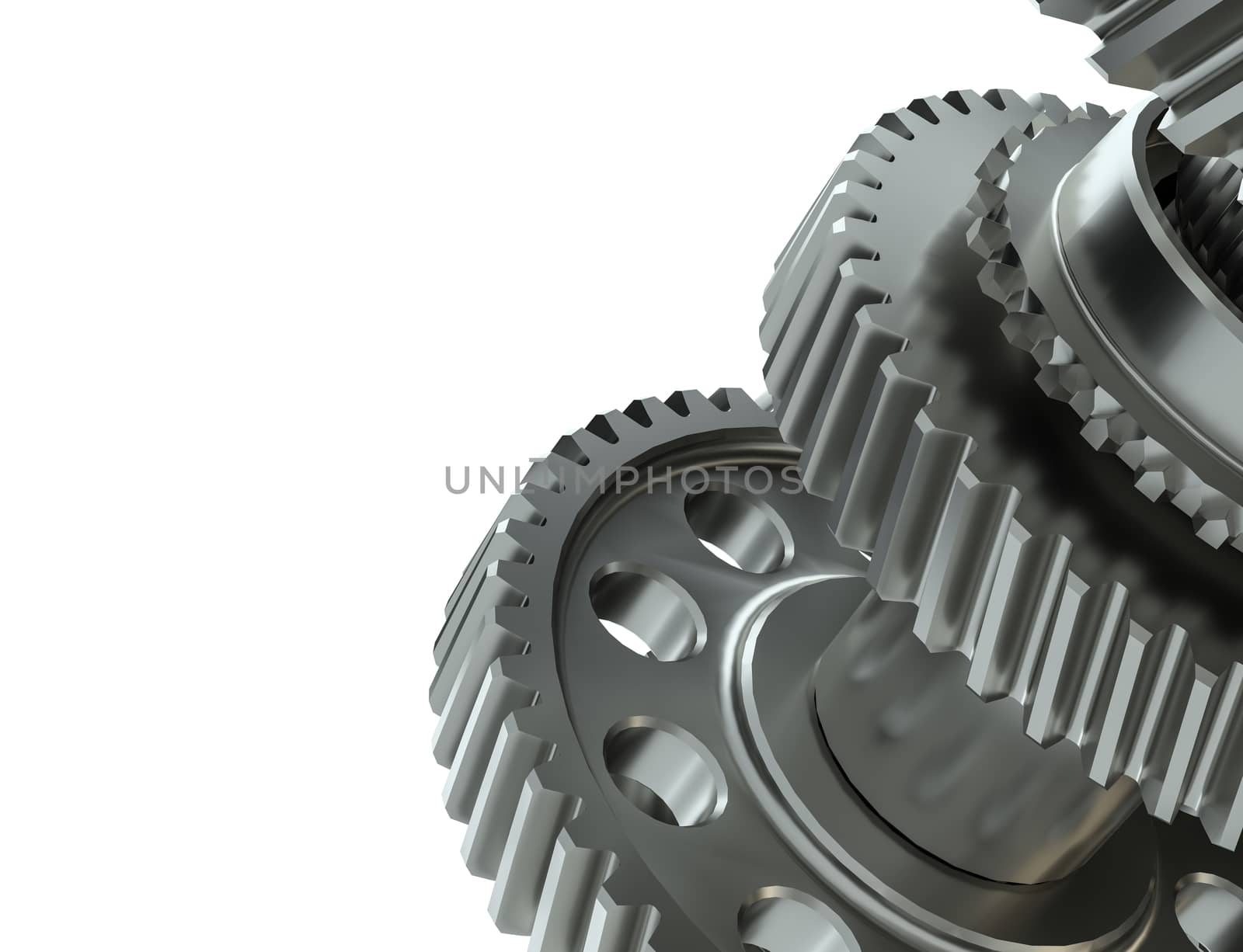 Cog gears mechanism concept. 3d illustration on white