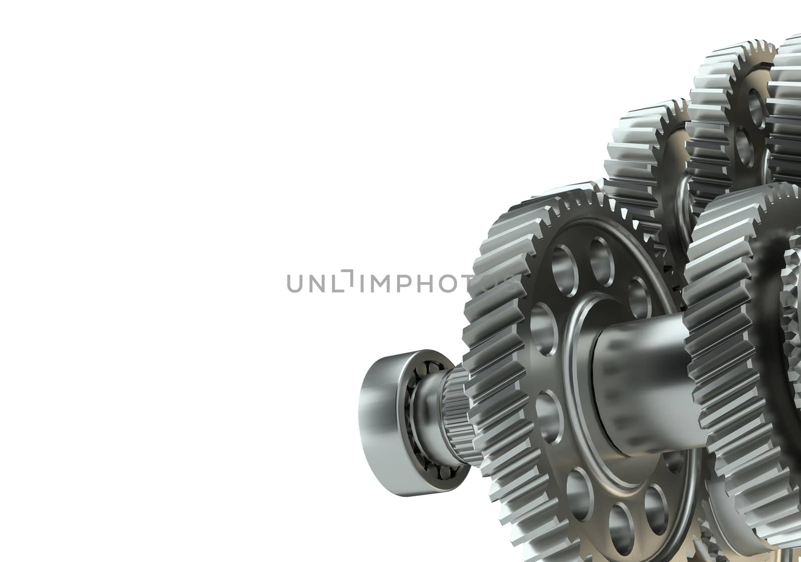 Large cog wheels in the motor. 3d illustration on white