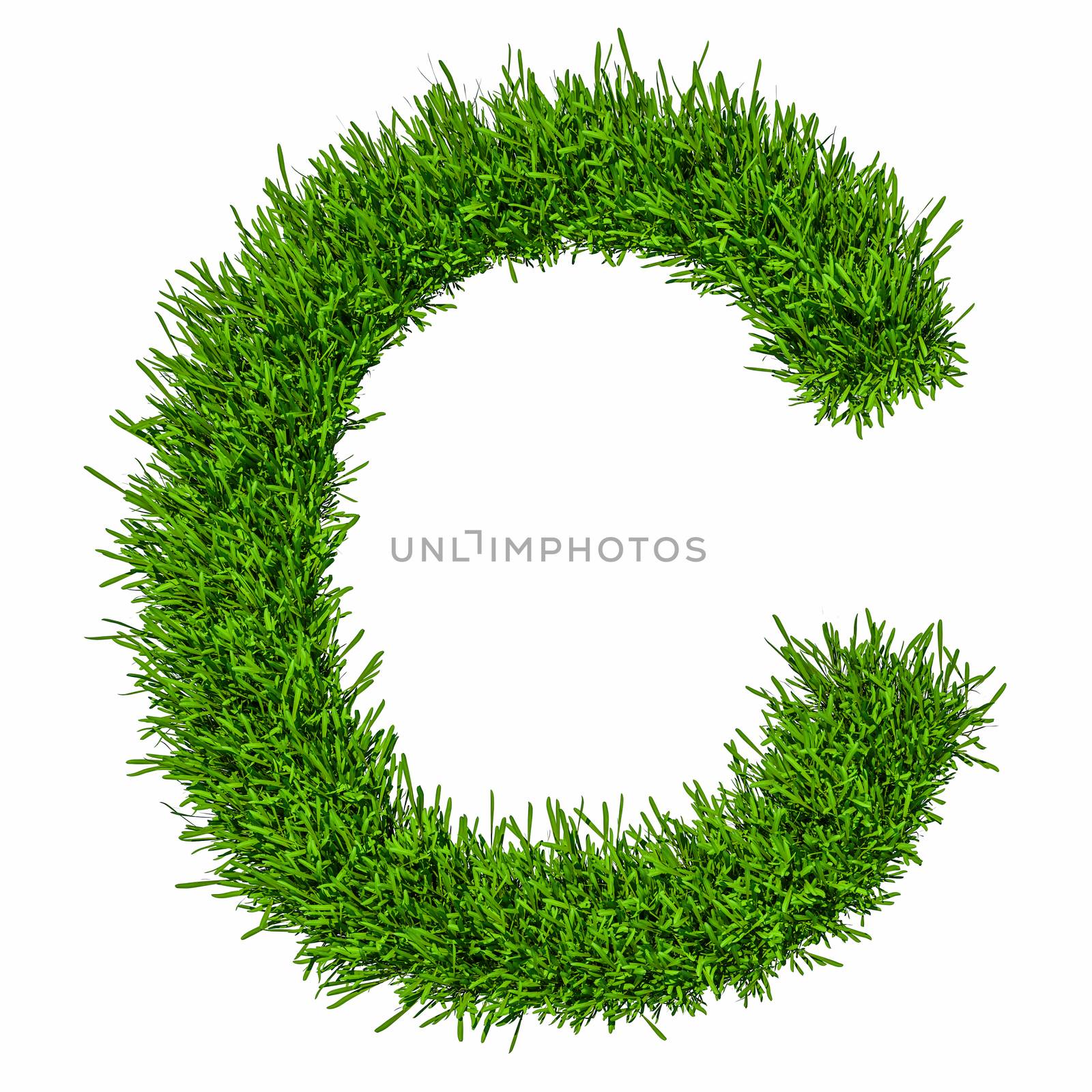 Letter of grass alphabet. Grass letter C isolated on white background. 3d illustration