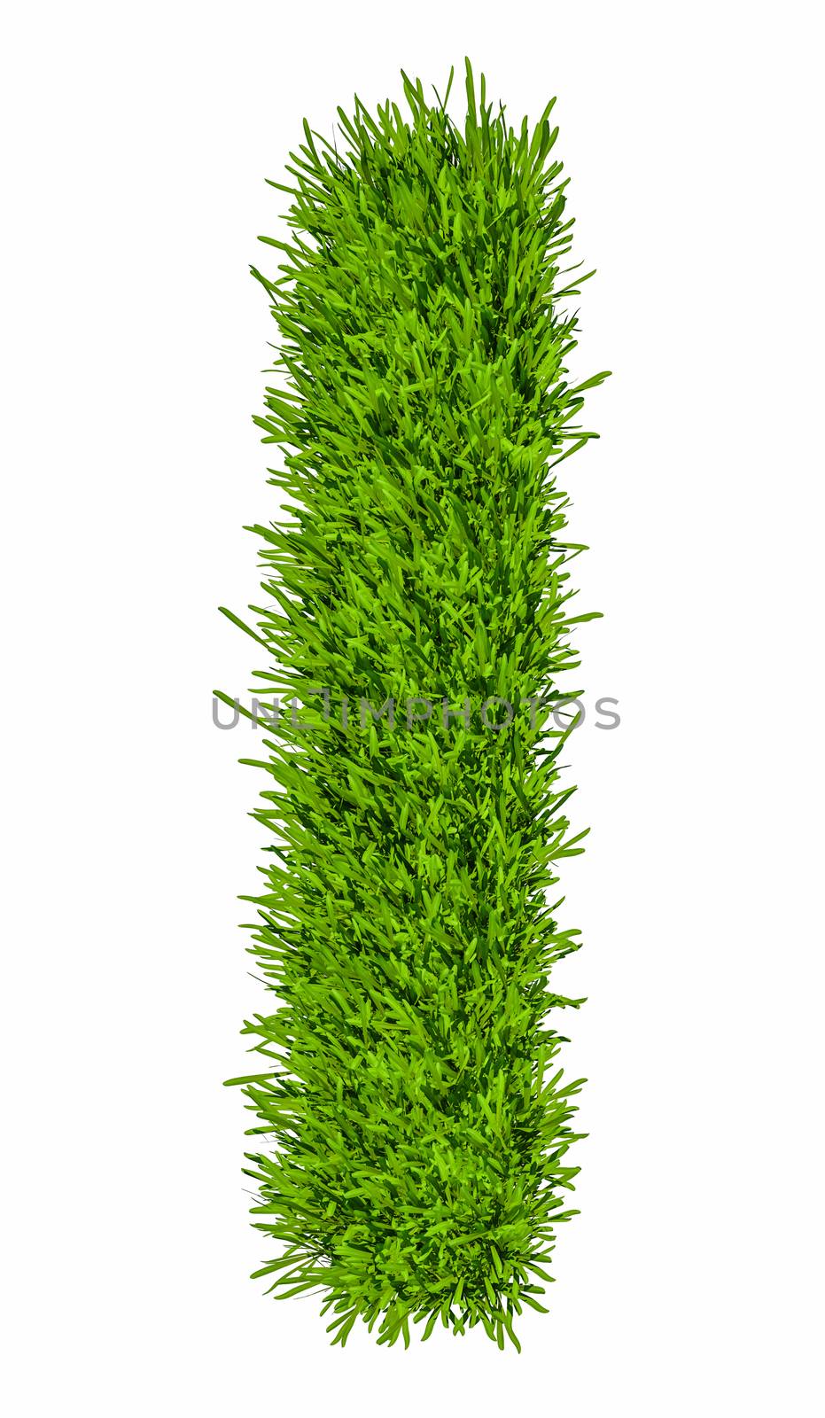 Letter of grass alphabet. Grass letter I isolated on white background. 3d illustration