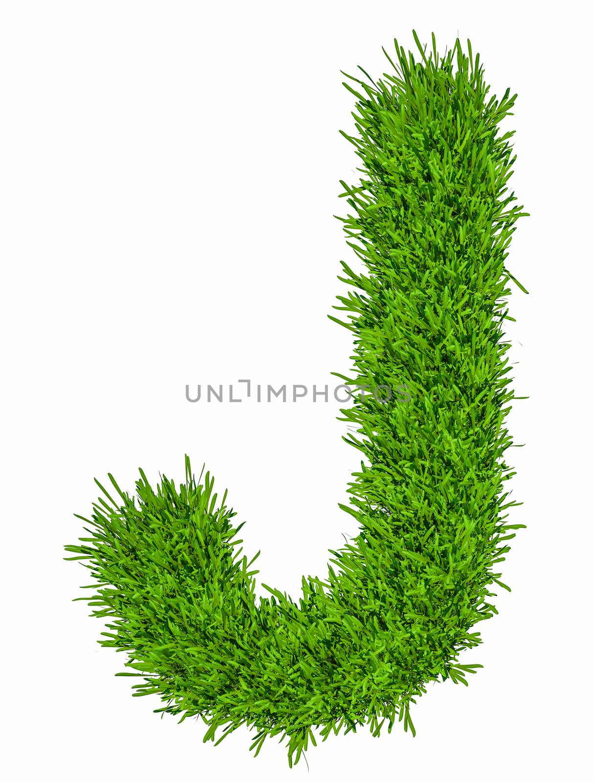 Letter of grass alphabet. Grass letter J isolated on white background. 3d illustration