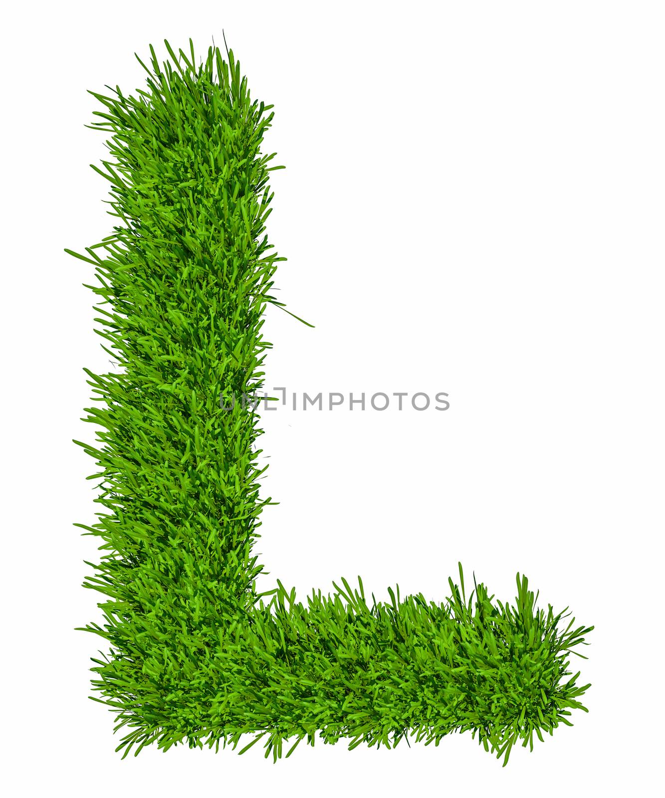 Letter of grass alphabet. Grass letter L isolated on white background. 3d illustration