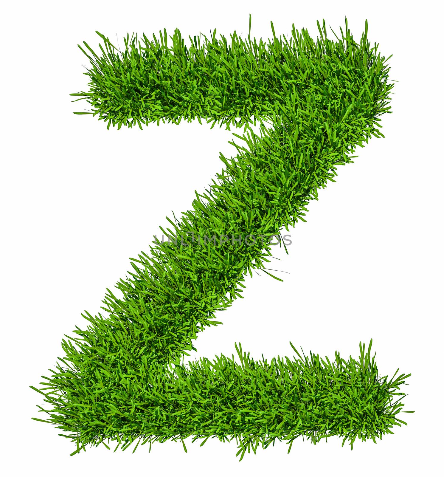 Letter of grass alphabet. Grass letter Z isolated on white background. 3d illustration