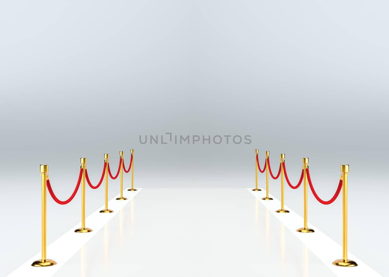White glossy carpet with a barrier. 3d illustration