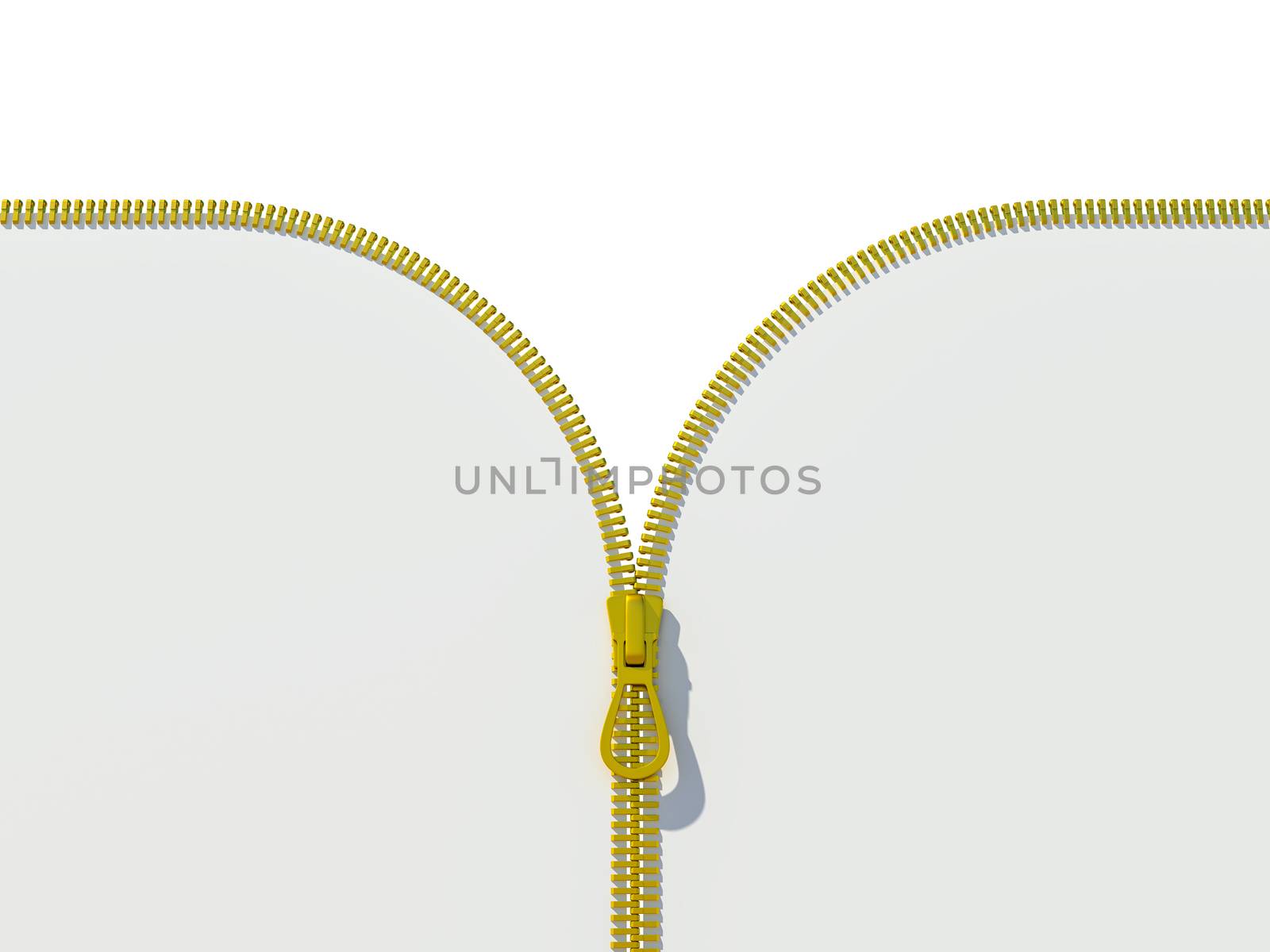 Opened zipper revealing a white background. 3d illustration