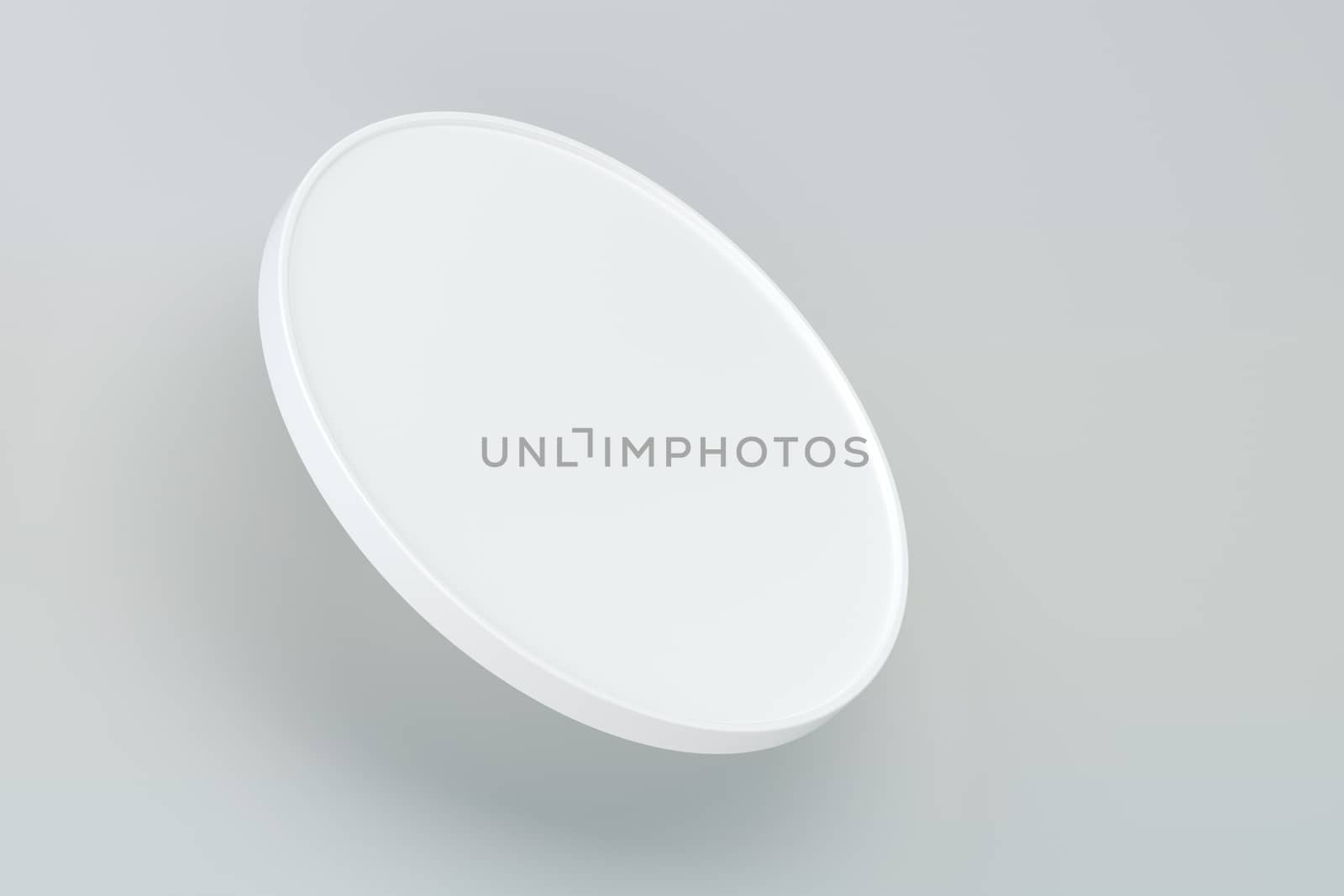 Blank round white signboard on gray background. 3d rendering by Mirexon