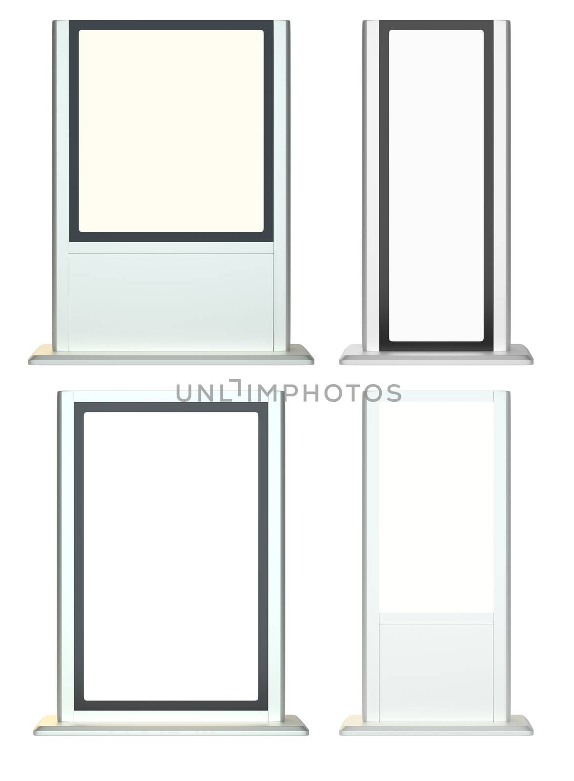 Set of outdoor lightbox advertising stand, isolated on white background. POS POI. 3d illustration