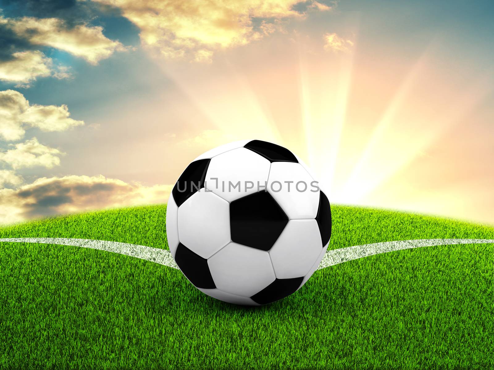 Soccer ball on the field. 3d illustration