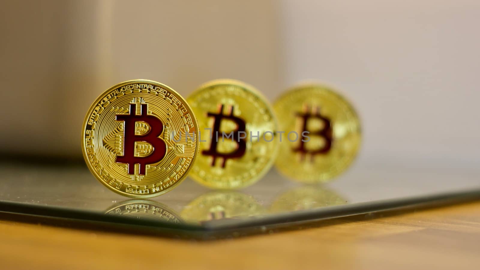 Digital currency physical metal bitcoin coin. Cryptocurrency cash concept.