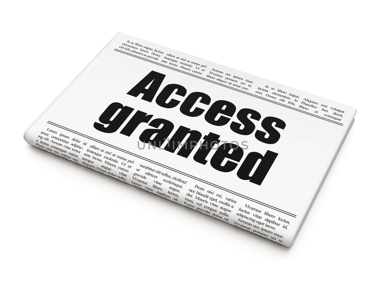Privacy concept: newspaper headline Access Granted on White background, 3D rendering
