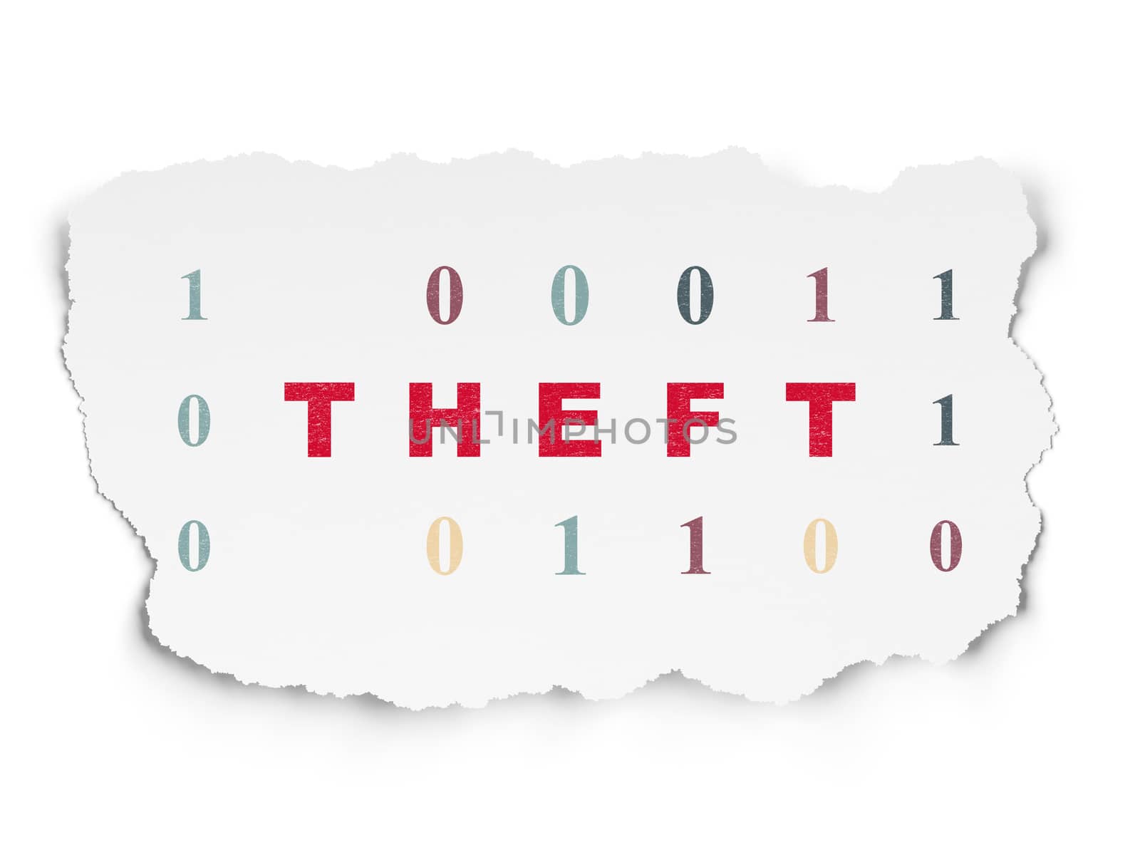 Privacy concept: Painted red text Theft on Torn Paper background with  Binary Code