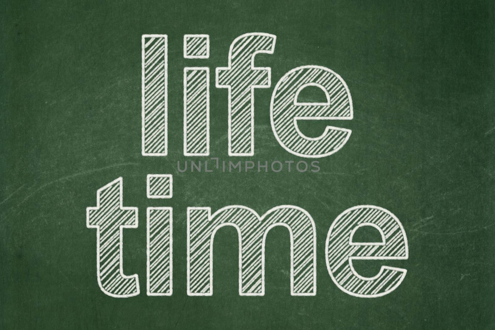 Time concept: text Life Time on Green chalkboard background