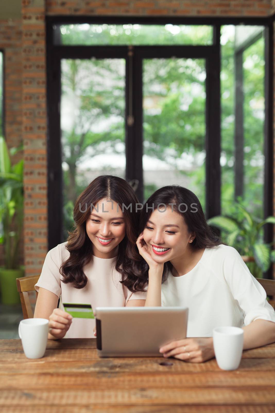 Two asian woman using laptop for shopping online with credit car by makidotvn